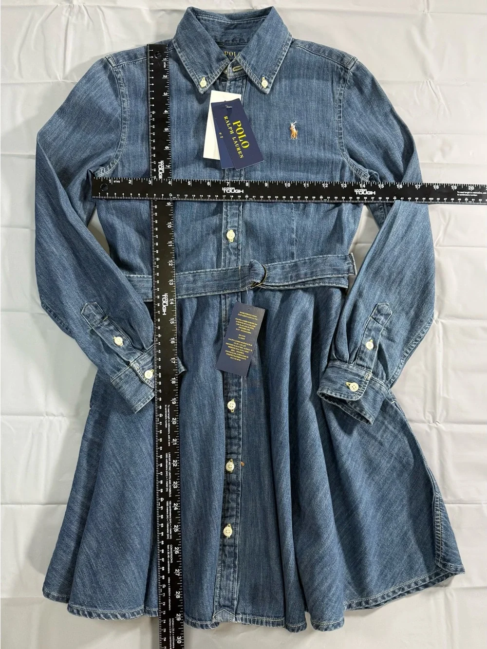 Girl’s Polo Ralph Lauren Blue Denim Belted Shirt Dress Size 10 NEW